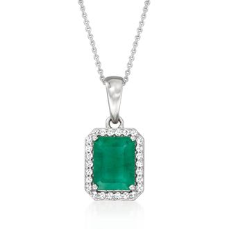Ross-Simons Emerald and. Diamond Pendant Necklace in 14kt White Gold