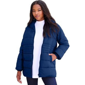 Roaman's Plus Size Lightweight Quilted Jacket in Evening Blue at Nordstrom, Size Medium