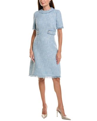 Teri Jon by Rickie Freeman Sparkle Tweed Fringe Trim A-Line Dress