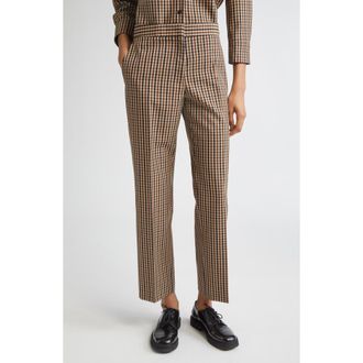 Jil Sander Check Tailored Virgin Wool Pants in Brown Combo at Nordstrom, Size 8 Us