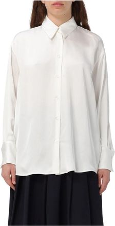 Fabiana Filippi Satijnen blouse met verlaagde schouder en verlengd model - Dames - Overhemden - Wit - S - Satijn - Overhemden