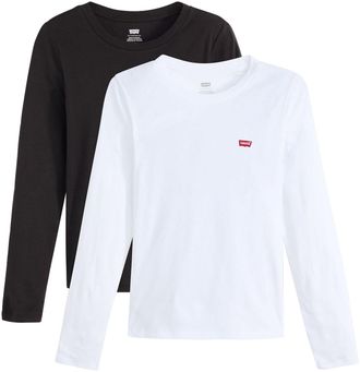 Levi's Langarmshirt LEVIS LS 2 Pack Tee, Damen, Gr. XL (42), weiss (2 pack tee wei&szlig;,,), Jersey, Obermaterial: 100% Baumwolle, Basic, figurbetont, Rundhals, S