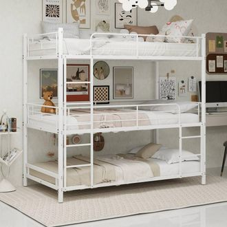 Matteo White Three-Tier Reinforced Iron Bunk Bed - Space-Saving | Size: Single