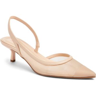 Open Edit Corina Half dOrsay Kitten Heel Slingback Pump in Tan Cream Mesh at Nordstrom, Size 6.5