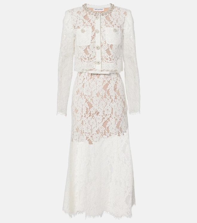 Embellished lace midi dress