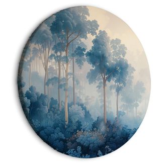 OEM Cuadro Redondo - Paisaje Con &Aacute;rboles Al Estilo Ilustrativo De Un Bosque Azul De Cuento De Hadas / Una Arboleda En Tonos Azules Brumosos