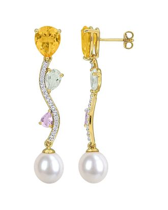 Rina Limor Gold-Plated Silver 6.92 Ct. Tw. Gemstone & 9-9.5Mm Pearl Earrings