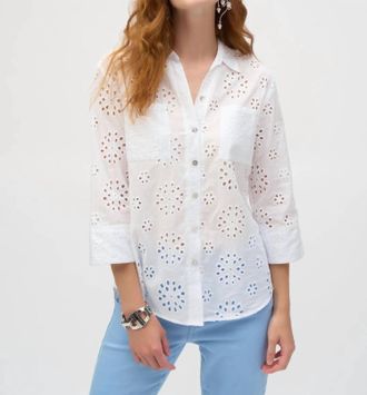Joseph Ribkoff Embroidered Eyelet Boxy Button-Down Blouse In White