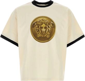 Versace Gedrukt katoenen jersey T-shirt met normale pasvorm - Heren - T-shirts - Wit - 2XL - Katoen - Tops