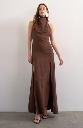 Topshop Halter Cowl Maxi Dress in Brown at Nordstrom, Size 10 Us