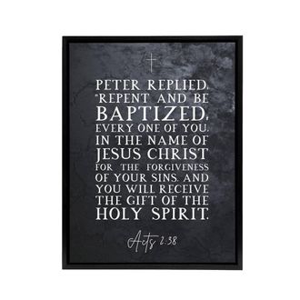 Artery8 Acts 2 38 Repent & Be Baptized Bible Quote Framed Canvas Wall Art Print in Grey | Size: W24 x H32