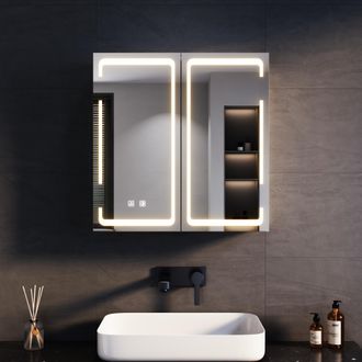 Sonni Armario De Ba&ntilde;o Con Espejo Y Led Doble Puerta Mueble 59x60x14cm Con Antivaho Iluminaci&oacute;n Tricolor Armarios Con Dise&ntilde;o De Bisagra Inal&aacute;mbrica Y Toma De