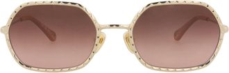 Chlo&eacute; Round-Frame Metal Sunglasses