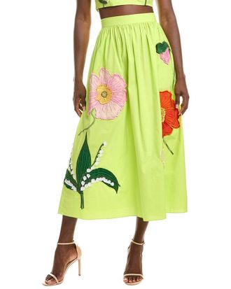 Oscar De La Renta Painted Poppy Skirt