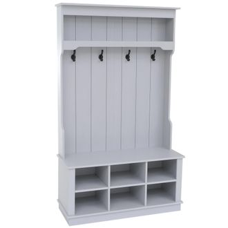 Hhg [nunca Usado] Aparador Hhg-661, Aparador De Pasillo De Madera Con Banco, 4 Ganchos, Compartimento De Almacenamiento Y Estante De Melamina, 170 X 100 X