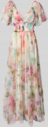 Lace & Beads Maxikleid mit Taillenband im Allover-Look in Hellgelb, Gr&ouml;&szlig;e XXS