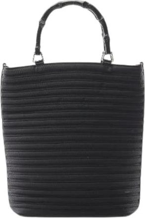 Gucci Pre-owned Tote Bags, female, Black, Size: ONE SIZE Pre-owned Bamboo Leather Nylon Canvas Handbag