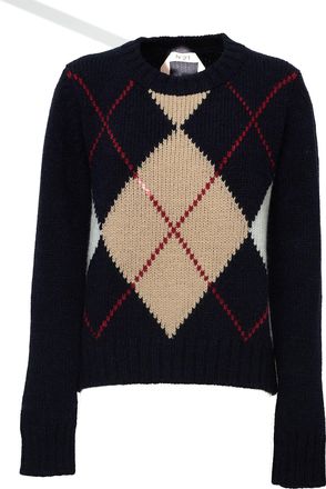 N&deg;21 Navy Argyle Pattern Wool Crewneck Sweater