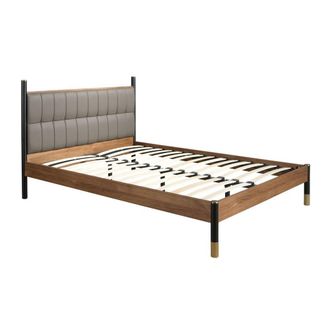 Angel Cerd&aacute; Dark Grey Leatherette Double Bed, Walnut Veneer