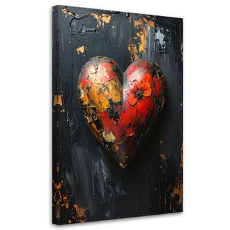 Feeby Cuadro Sobre Lienzo, Coraz&oacute;n 3d Amor En Estilo Retro Sobre Fondo Negro, 80x120