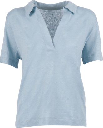 Majestic Filatures Bleu Calanques Deep V Neck Polo Shirt