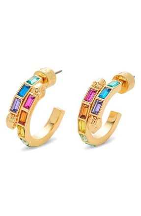 Kurt Geiger Baguette Stone Small Hoop Earrings in Gold/Multi at Nordstrom