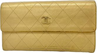 Chanel Beige Leather Long Wallet (Bi-Fold) (Pre-Owned)