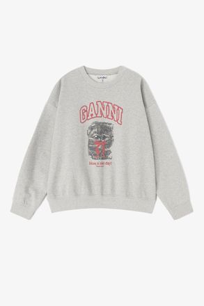 Ganni Grey Kitty Sweatshirt - Size XXS Organic Cotton