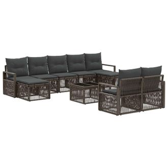 vidaXL Conjunto De Sof&aacute;s De Jard&iacute;n 10 Pcs Gris Rat&aacute;n Sint&eacute;tico Vidaxl
