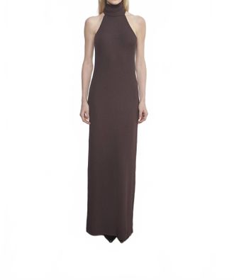 Enza Costa Knit Halter Turtleneck Fluid Dress In Bitter Brown
