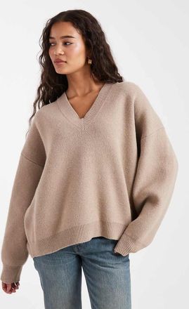 Asos Maglione strutturato super squadrato color fungo con scollo a V-Neutro