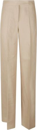 Max Mara Tailored Pants - Dames - Wijde Broeken - Beige - S - Leer - Broeken