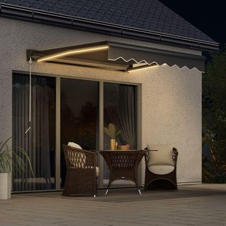 OUTSUNNY Electric Awning with LED Light, Sun Canopies for Patio in Light Grey