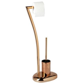 Relaxdays Escobillero Portarrollos De Pie Wimedo, Acero Inoxidable, Cobre, 75 X 21 X 26 Cm - Relaxdays