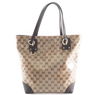 Gucci Beige Brown Pvc Canvas Leather Tote Bag (Pre-Owned)