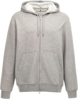 Brunello Cucinelli Double Cloth Sweatshirt - Heren - Vesten met rits - Grijs - S - Katoen - Hoodies & sweatvesten