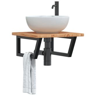 Berkfield Home Basin Shelf Wall Mounted Steel & Solid Wood Oak in Brown