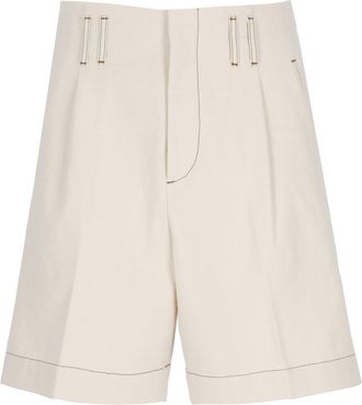 Lanvin Ivory Cotton Hook-Fastening Denim Shorts