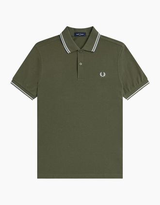 Fred Perry Mens Fred Perry Twin Tipped Polo Shirt Laurel Wreath Green/Ecru/Dusky Blue - Size: 38
