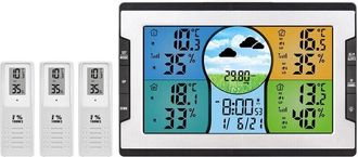 Elle Estaci&oacute;n Meteorol&oacute;gica Digital Con 3 Sensores Remotos (alcance De 100 M), Monitor De Temperatura Y Humedad Interior Y Exterior, Despertador Con Termoh