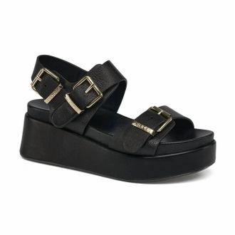 J/Slides Womens Brooke Leather Platform Sandals In Black Patent