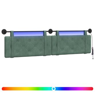 vidaXL Cabecero Colgante Con Luz Led Verde Mar Terciopelo Vidaxl