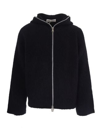 Our Legacy Hooded Full Zip Knitwear in Hairy Black Wool