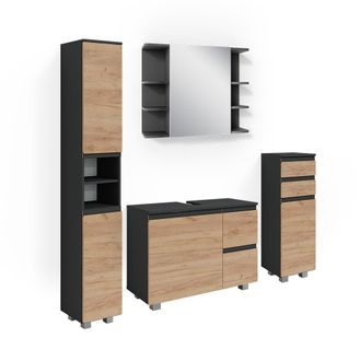 Vicco Conjunto De Muebles De Ba&ntilde;o J-shape, Gris, 4 Piezas, Vicco