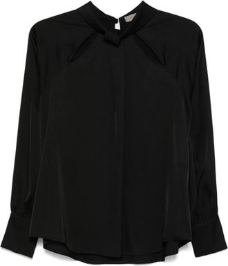 D.exterior Zwarte Satijnen Blouse met Elegante Details - Dames - Blouses - Zwart - S - Satijn - Overhemden