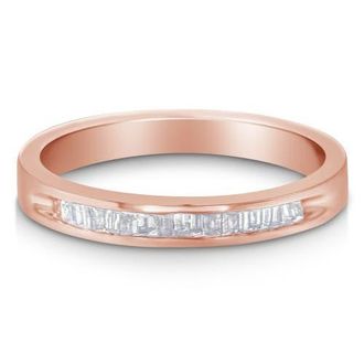 House of Brilliance 10K Rose Gold over Silver 1/5 Cttw Diamond Channel Set Stackable Band Ring at Nordstrom, Size 7.25