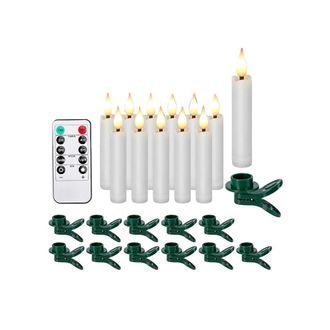 OEM Juego De 12 Velas Led C&oacute;nicas Sin Llama, Con Mecha 3d Y Clip En Forma De &Aacute;rbol De Navidad, Luz Blanca C&aacute;lida
