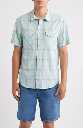 Brixton The Breezy Wayne Plaid Short Sleeve Shirt in Seafoam Plaid at Nordstrom, Size Xx-Large