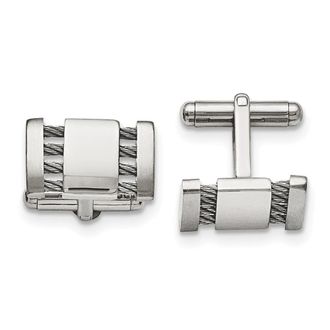Diamond2Deal Stainless Steel Brushed and Polished with Cable Cufflinks