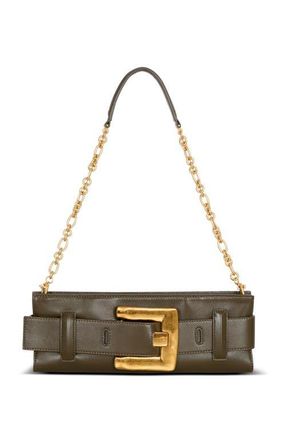 Balmain Anthem calfskin leather clutch in Khaki at Nordstrom